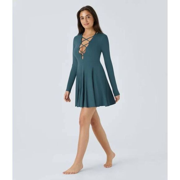 Halara Lace Up Long Sleeve Mini Dress - Picture 6 of 7